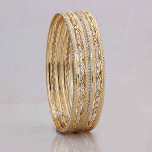 Charming Senorita Everyday Gold Bangles - Captivating gold texture, intricate diamond illusion effect, and a broad design, perfect for both everyday wear and special occasions.