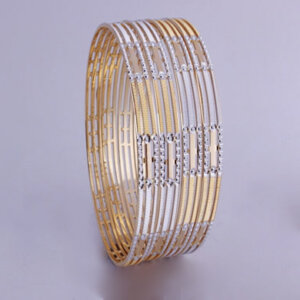 Refined Parallel Stripe Bangles - Gold bangles with parallel stripes.