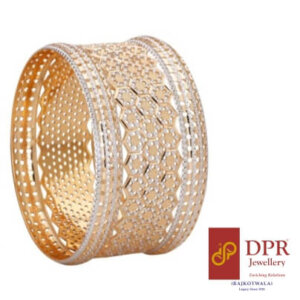 A pair of Fancy Honeycomb Flourish Bangles, intricately designed with a honeycomb pattern, exuding elegance and luxury.