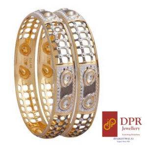Captivating Polki Look Fusion Gold Bangle with intricate detailing and mirror-finish high-quality rhodium work for a stunning Polki Jadau illusion.