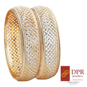 Gorgeous Party Wear Rhodium Gold Bangles with Intricate CNC Work, 22kt 916 Gold
