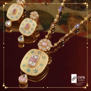 Bikaneri Mandala Fusion Pendant Set - A mesmerizing pendant set featuring modern jadau work, intricate enamel floral designs, and a designer chain with textured gold beads, perfect for bridal follow-on events and party casual wear.
