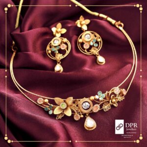 Heavenly Blessings Mini Fusion Chokar Necklace Set - A divine blend of traditional artisanship and contemporary design, handcrafted with Swarovski Kundan stones, showcasing the unique jewellery designing and curation at DPR Jewellery in Ahmedabad, Gujarat.