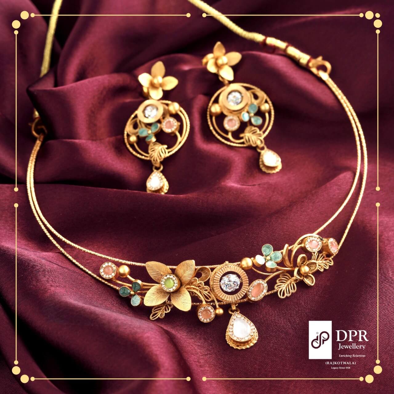 Heavenly Blessings Mini Fusion Chokar Necklace Set - A divine blend of traditional artisanship and contemporary design, handcrafted with Swarovski Kundan stones, showcasing the unique jewellery designing and curation at DPR Jewellery in Ahmedabad, Gujarat.