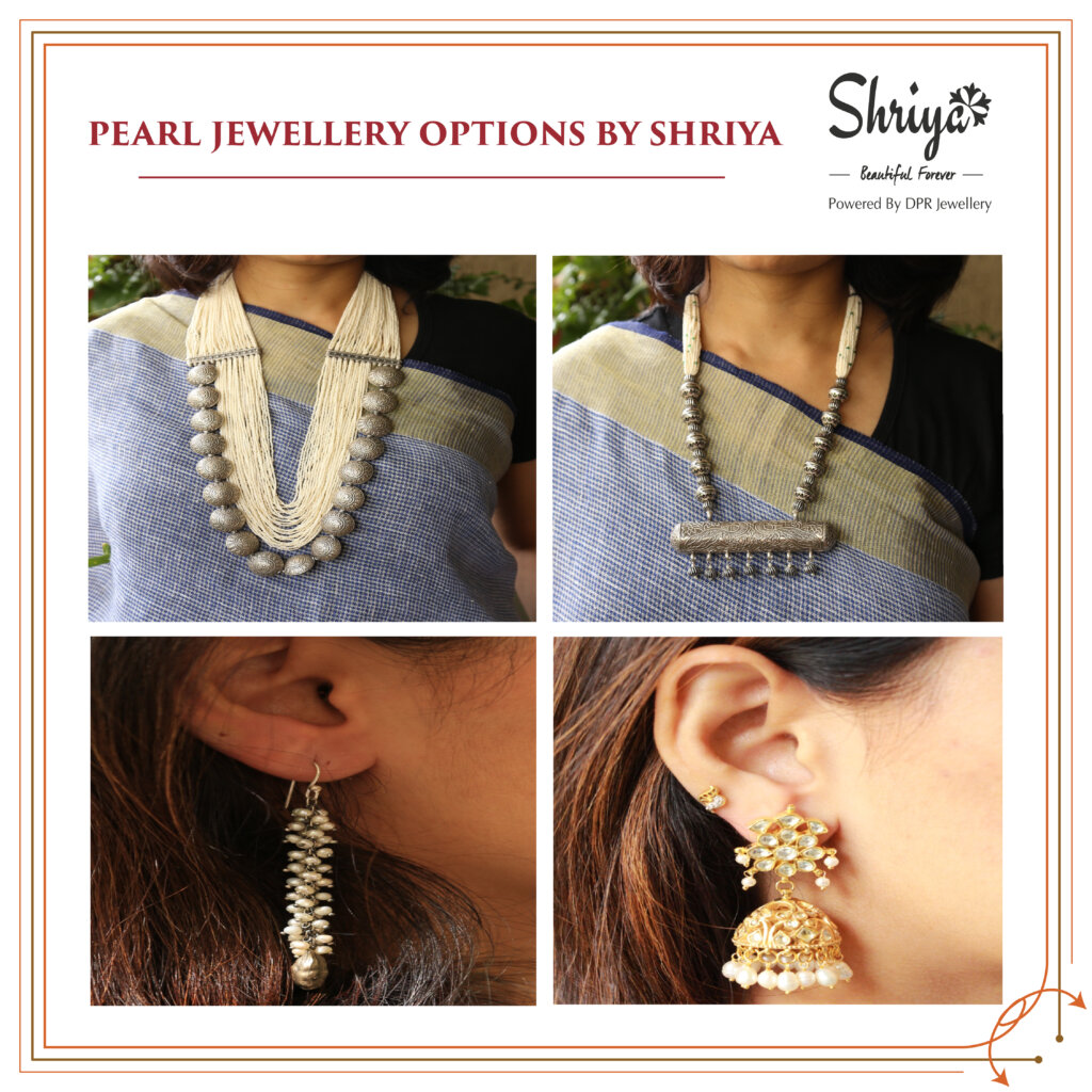 Pearls used in Different types of Jewellery designs stud in Gold and Silver